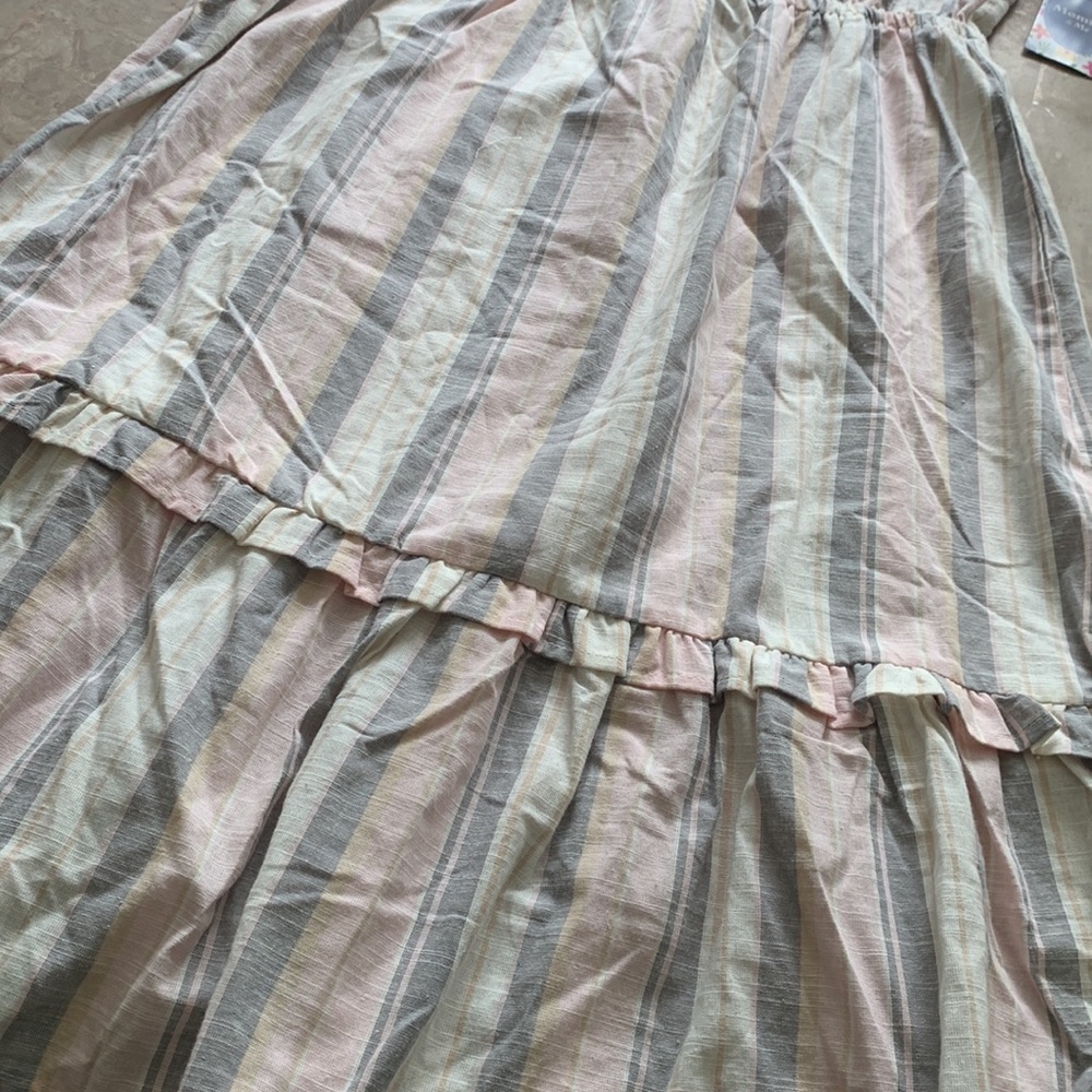 Madison Grey Striped Ruffle Dress cotton summer Sunday size XL boho - Picture 11 of 15